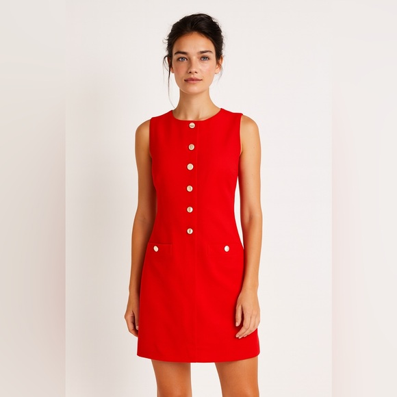 J. Crew Red Button Front Linen Mini Dress Old Money Nautical Preppy Summer - Picture 2 of 12